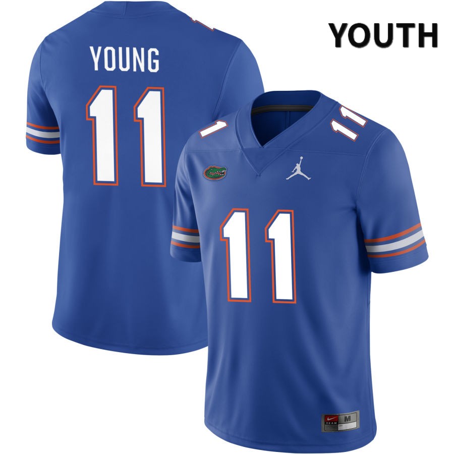 NCAA Florida Gators Jordan Young Youth #11 Jordan Brand Royal 2022 NIL Stitched Authentic College Football Jersey HVO7464UF